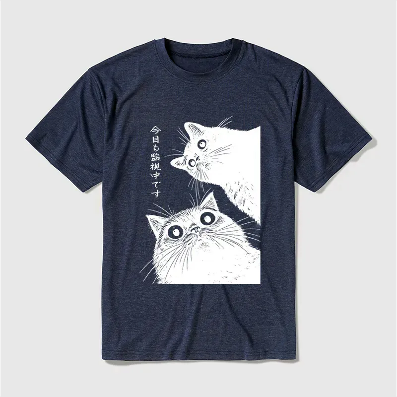 Japanese Cat Watching T-Shirt for Daily Wear