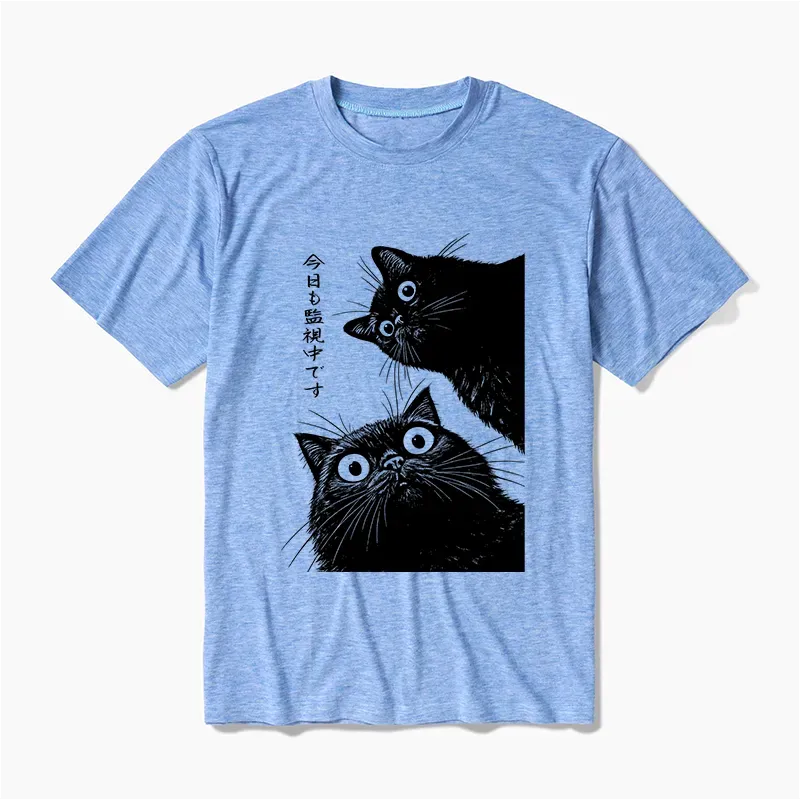 Japanese Cat Watching T-Shirt for Daily Wear