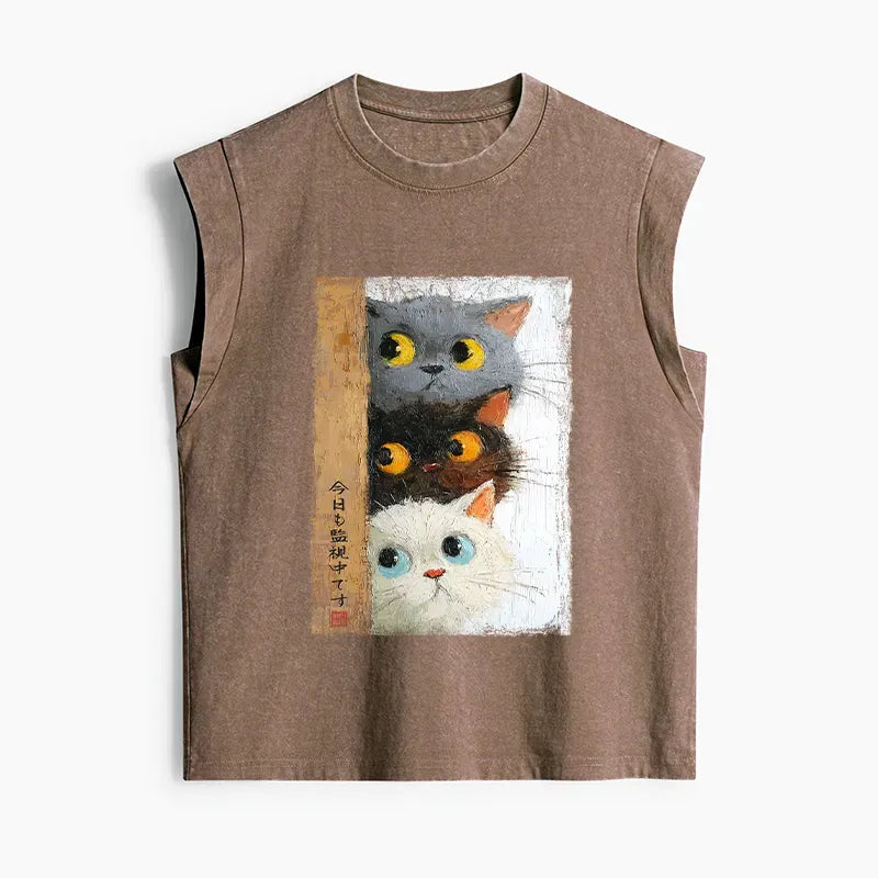 Cute Cats Washed Tank Top for Women