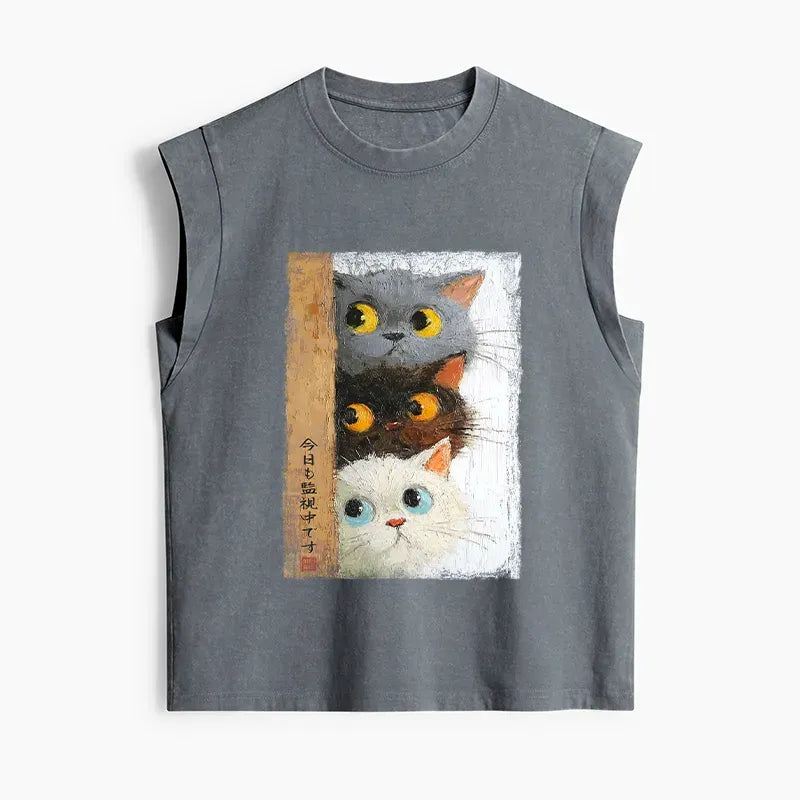 Cute Cats Washed Tank Top for Women