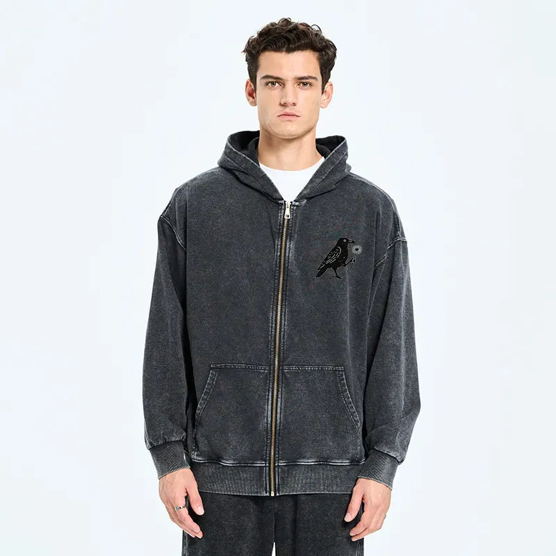 Japanese Crow Zip Hoodie for Streetwear