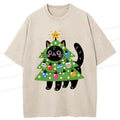 Kyoto-Lion Christmas Tree Cat Washed T-Shirt