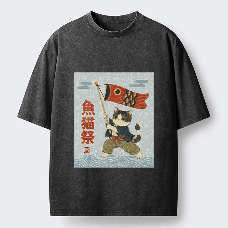 unisex cotton t-shirt with festival cat