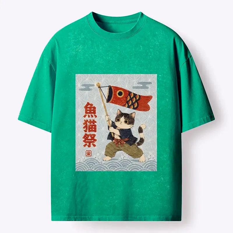 unisex cotton t-shirt with festival cat