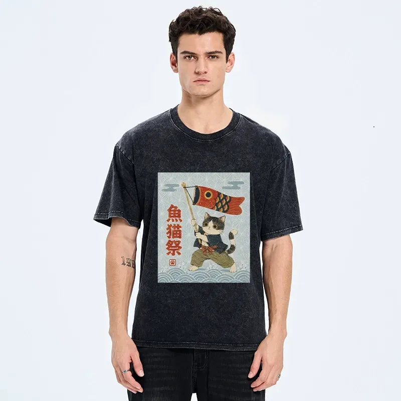 unisex cotton t-shirt with festival cat