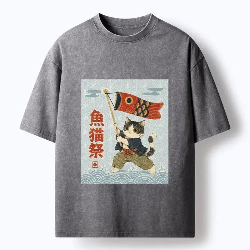 unisex cotton t-shirt with festival cat