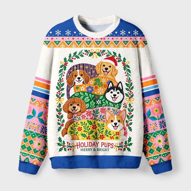 Kyoto-Lion Christmas Dogs Of Joy Fuzzy Christmas Ugly Sweatshirt