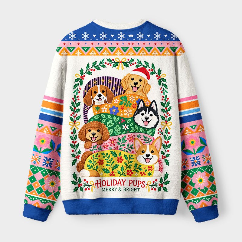 Kyoto-Lion Christmas Dogs Of Joy Fuzzy Christmas Ugly Sweatshirt