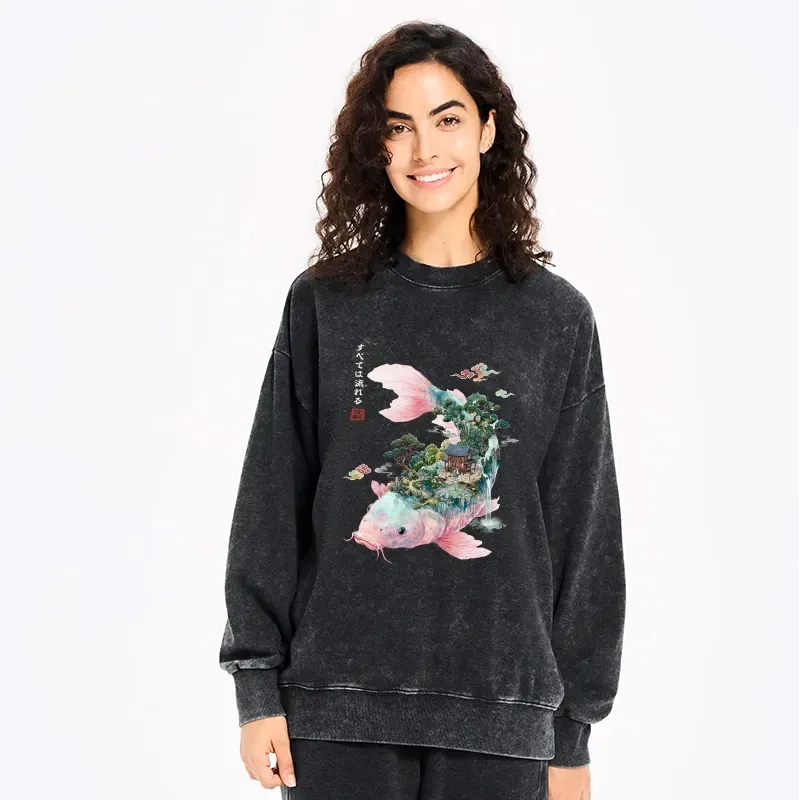 Kyoto-Lion Journey Of The Flowing Koi Washed Sweatshirt