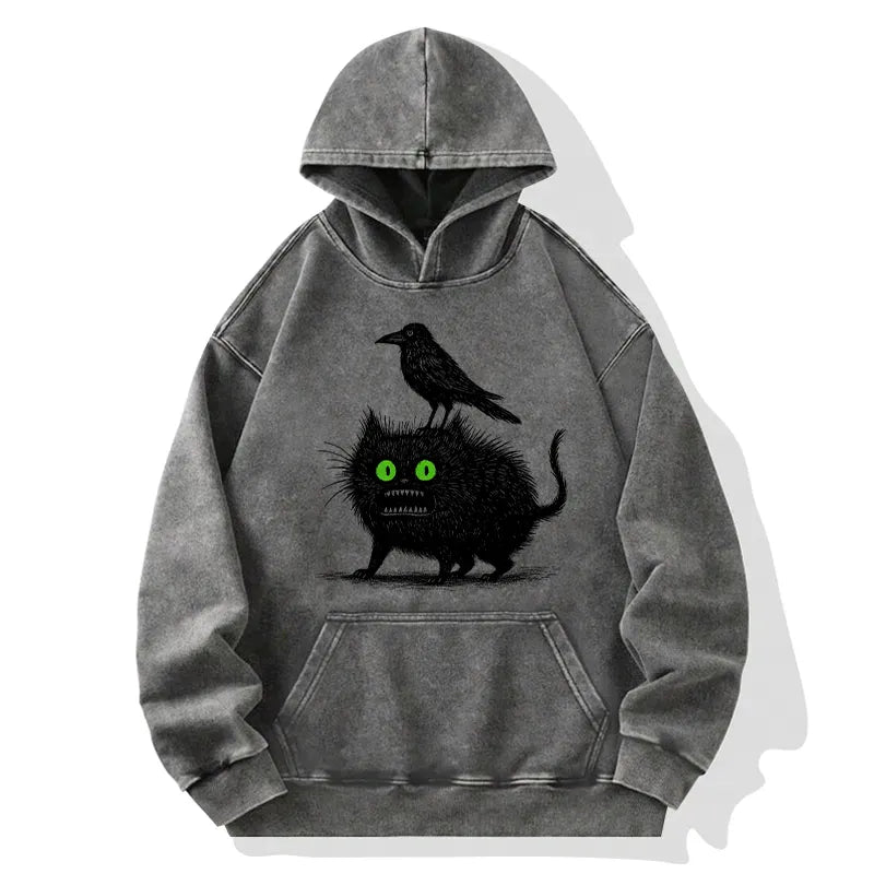 Kyoto-Lion Crow And Black Cat Washed Hoodie
