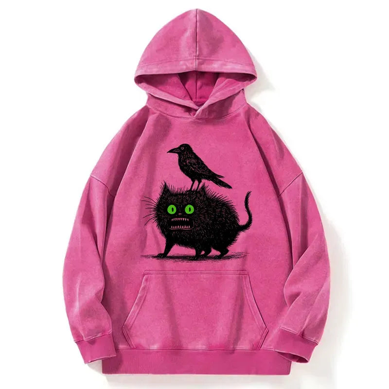 Kyoto-Lion Crow And Black Cat Washed Hoodie