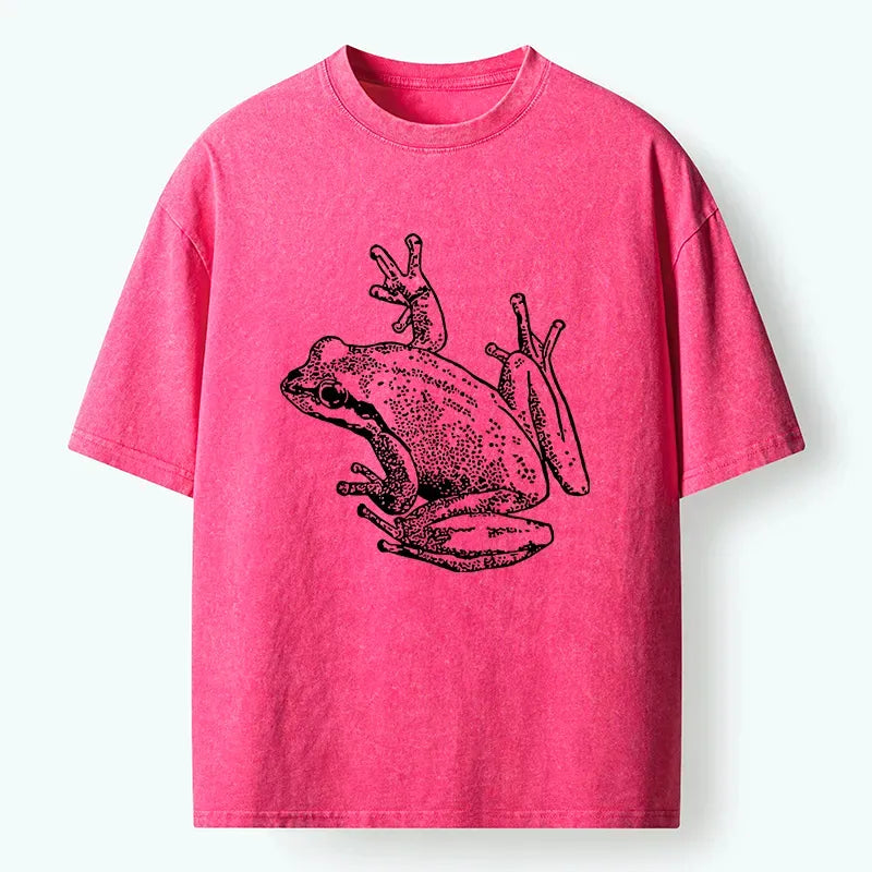 Japanese Frog Washed T-Shirt for Daily Wear