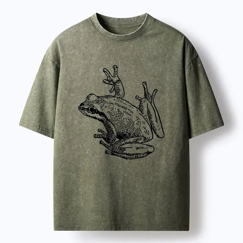 Japanese Frog Washed T-Shirt for Daily Wear