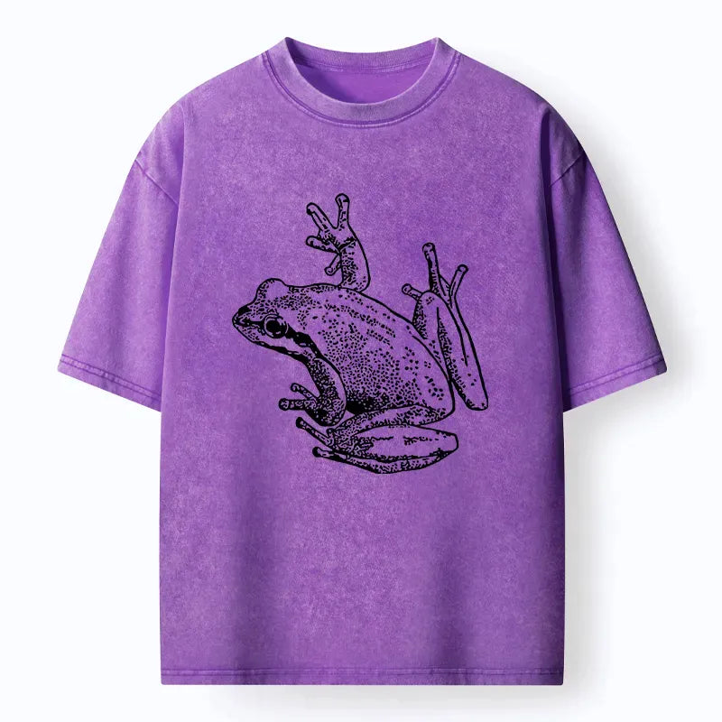 Japanese Frog Washed T-Shirt for Daily Wear