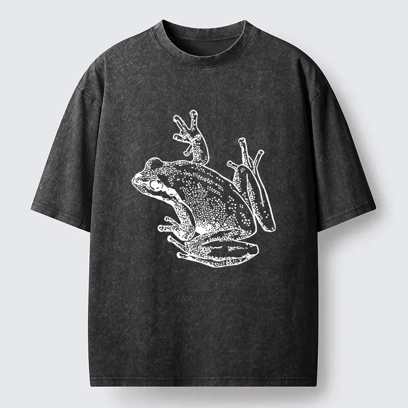 Japanese Frog Washed T-Shirt for Daily Wear