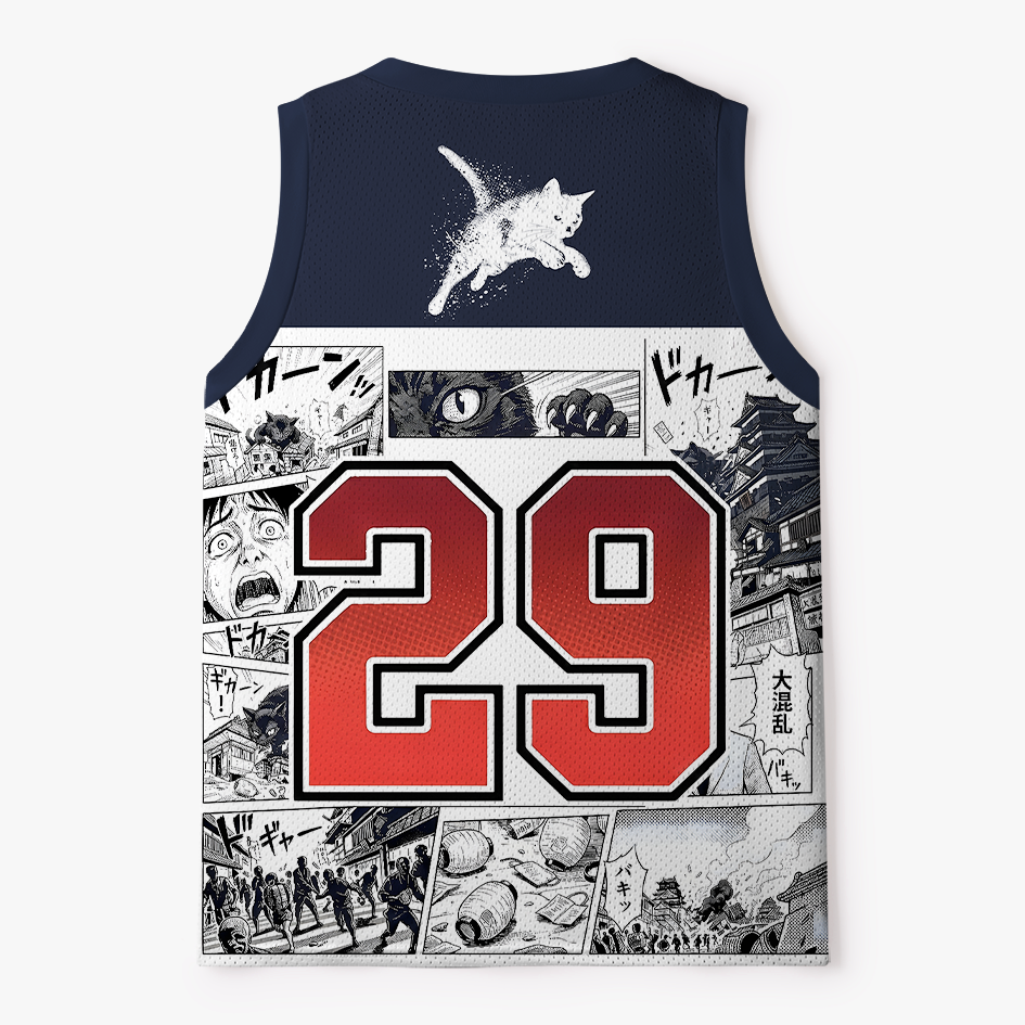Kyoto-Lion Tokyo Giant Monster Cat Manga Mesh Tank Top