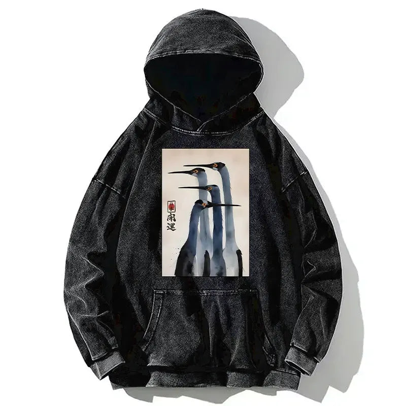 Kyoto-Lion Retro Sandhill Crane Washed Hoodie