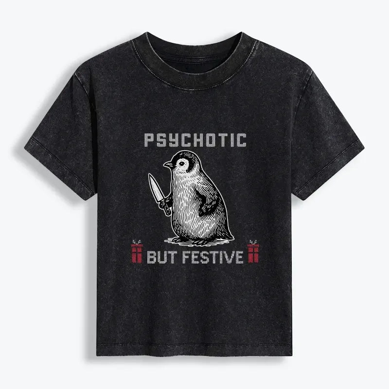 Festive Christmas Washed T-shirt for Women