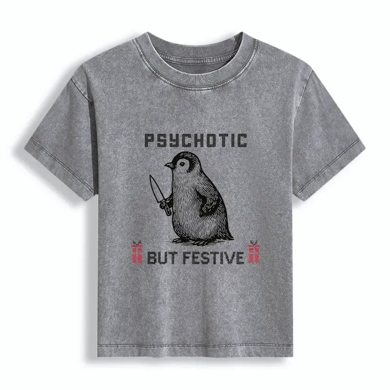 Kyoto-Lion Overstimulated but Festive Christmas Women's Washed T-shirt