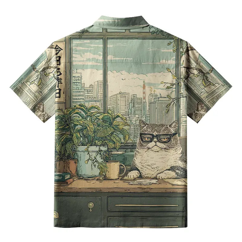 funny meditating cat button up shirt