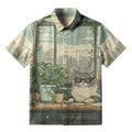 Kyoto-Lion Funny Cat Meditating Button-up Shirt