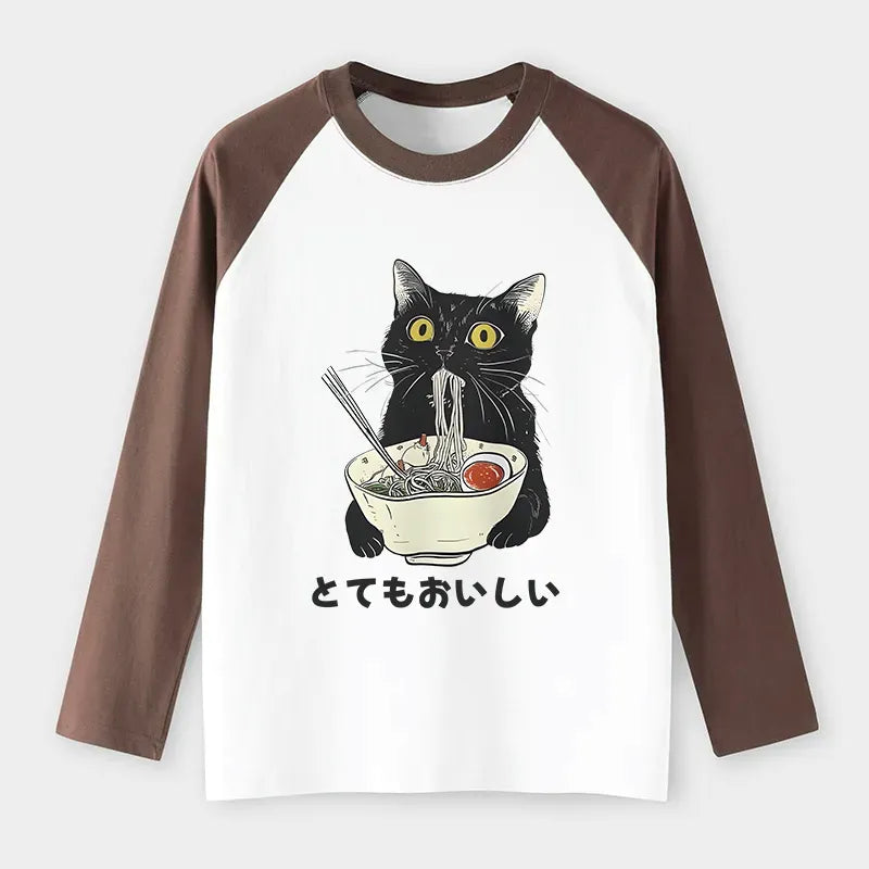 Trendy Japanese Ramen Cat Long Sleeve