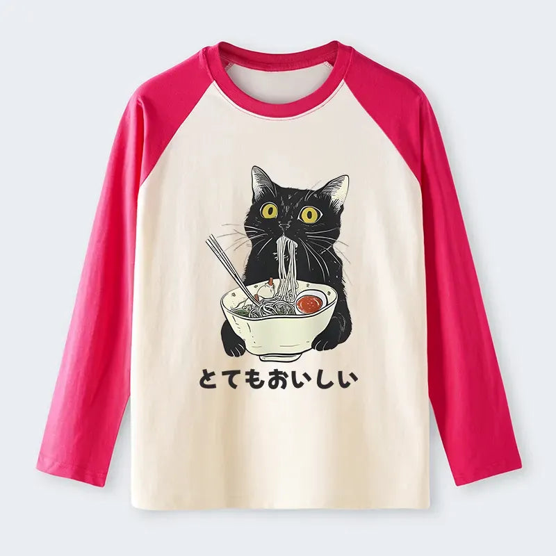 Trendy Japanese Ramen Cat Long Sleeve
