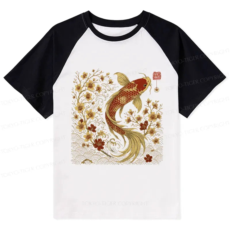 Vintage Sakura Koi Raglan T-Shirt for Daily Wear