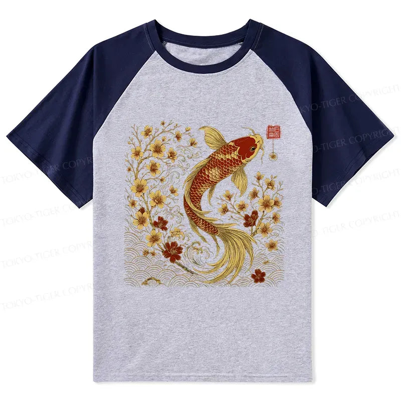 Vintage Sakura Koi Raglan T-Shirt for Daily Wear