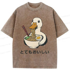 Kyoto-Lion Goose Eating Delicious Ramen Washed T-Shirt