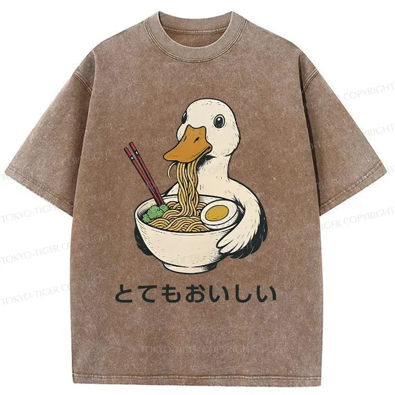 Kyoto-Lion Goose Eating Delicious Ramen Washed T-Shirt