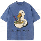 Kyoto-Lion Goose Eating Delicious Ramen Washed T-Shirt