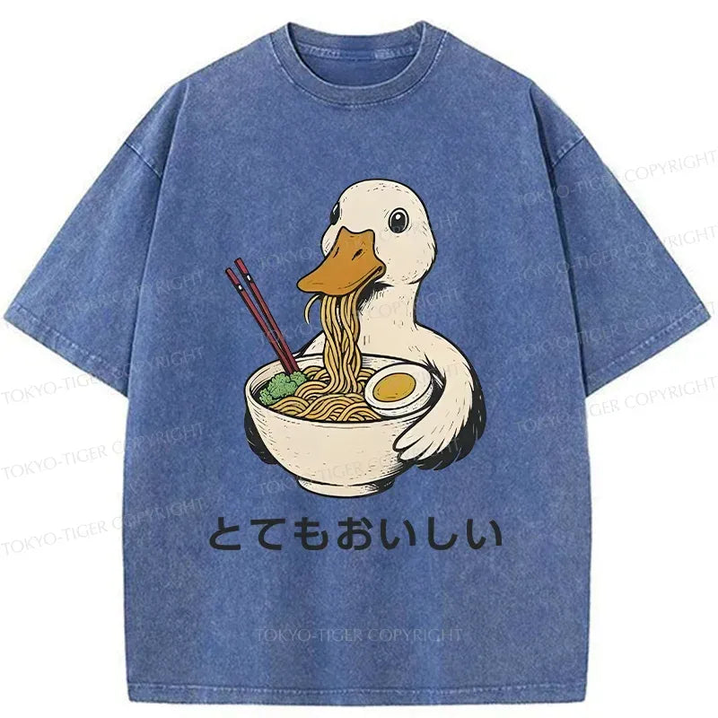 Kyoto-Lion Goose Eating Delicious Ramen Washed T-Shirt