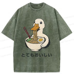 Japanese Ramen Washed T-Shirt for Daily Wear