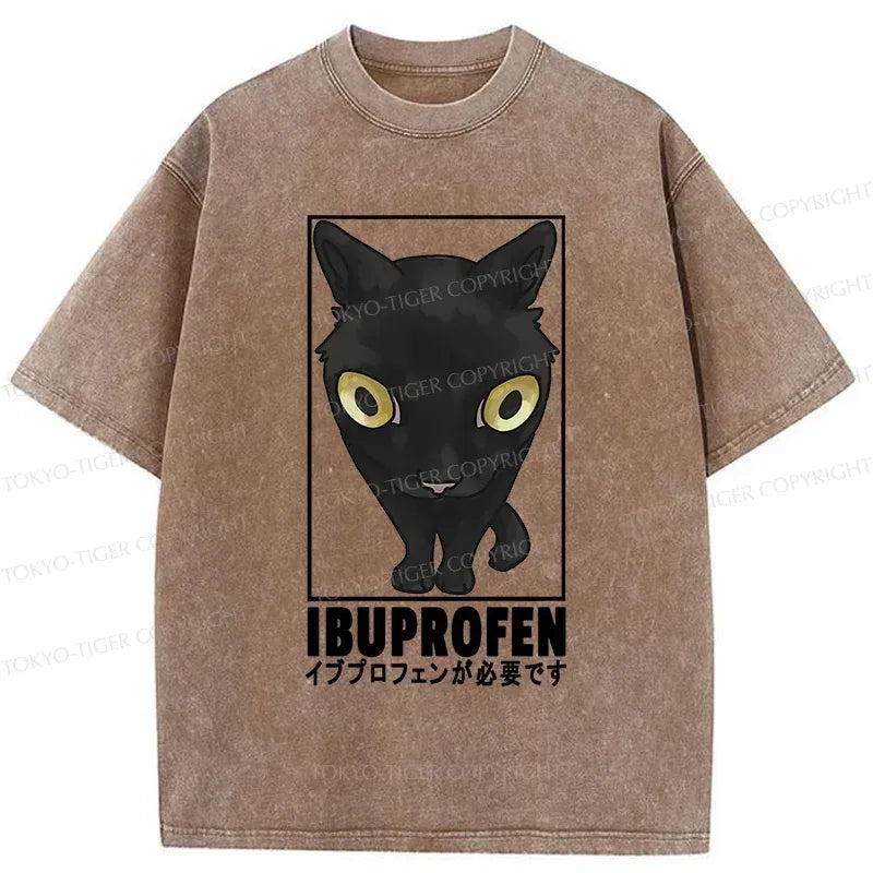 Kyoto-Lion Stupid Cat Needs Ibuprofen Washed T-Shirt