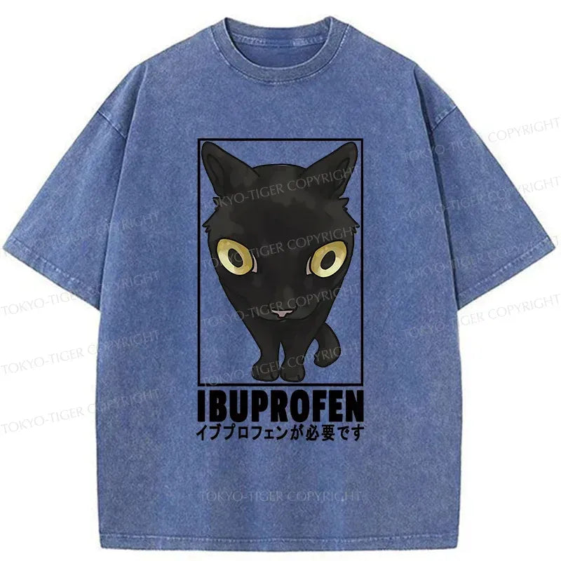 Kyoto-Lion Stupid Cat Needs Ibuprofen Washed T-Shirt
