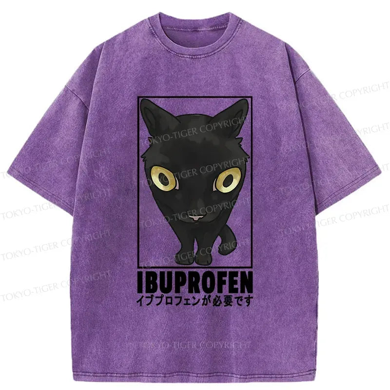 Kyoto-Lion Stupid Cat Needs Ibuprofen Washed T-Shirt