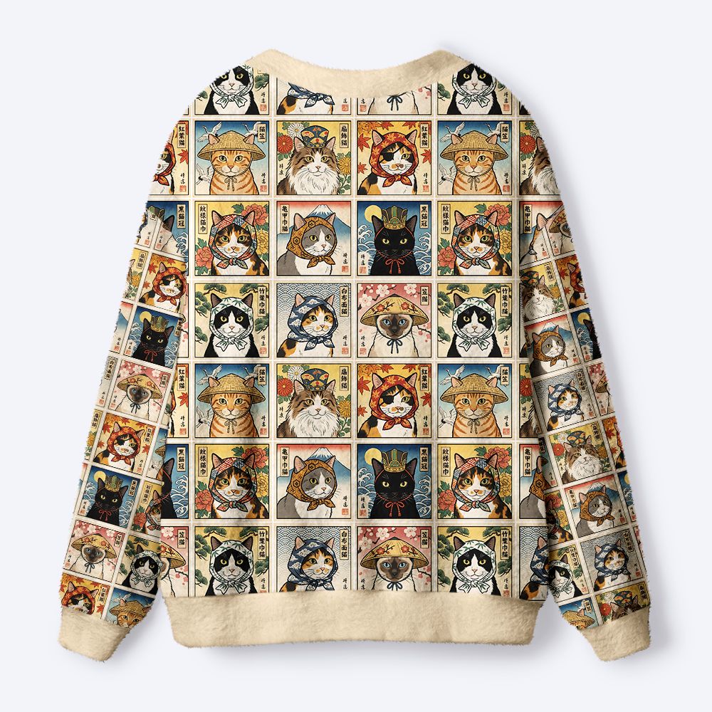 Kyoto-Lion Ukiyo-e Cats Collection Ugly Cardigan Sweater