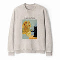 Kyoto-Lion Black Cat With Sunflowers Washed Terry Sweatshirt