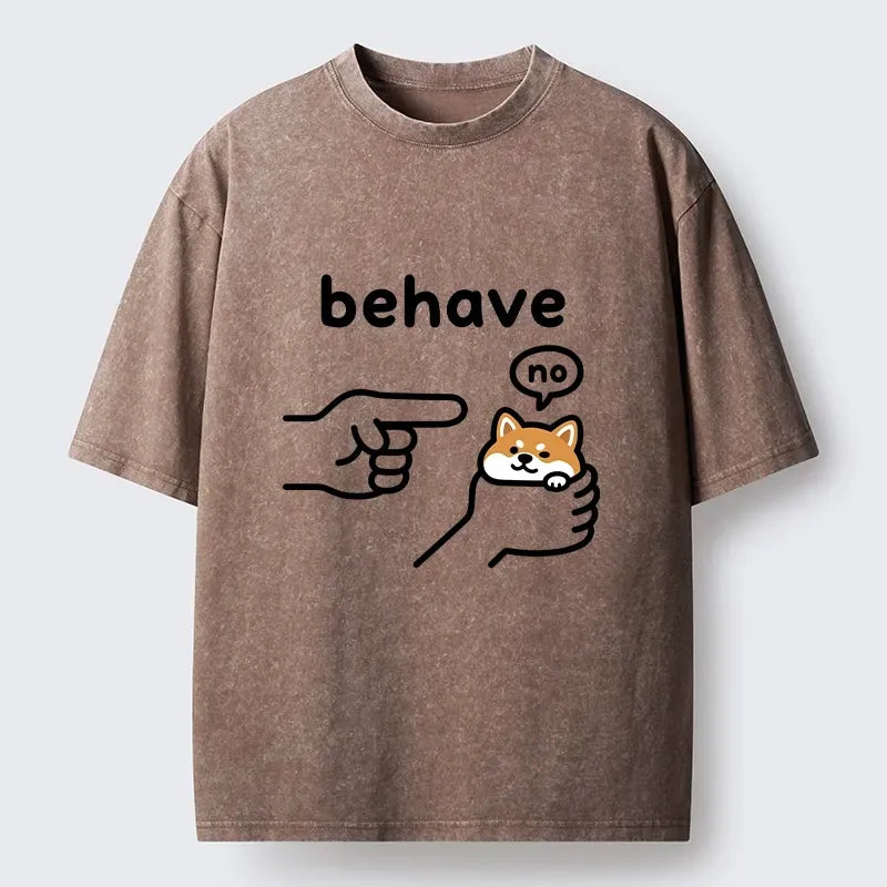 Kyoto-Lion Funny Shiba Refusing To Behave Washed T-Shirt