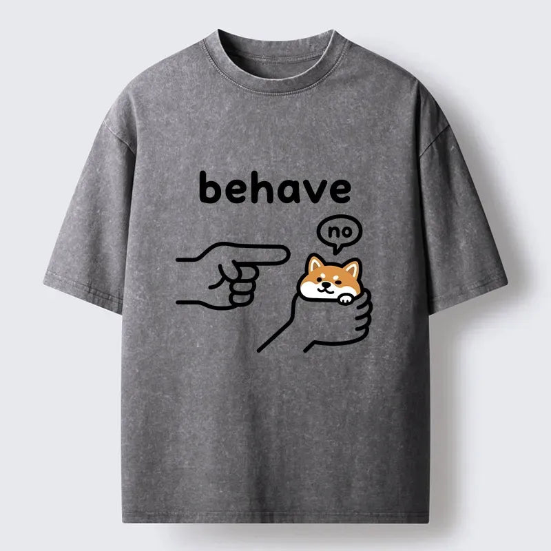 Kyoto-Lion Funny Shiba Refusing To Behave Washed T-Shirt