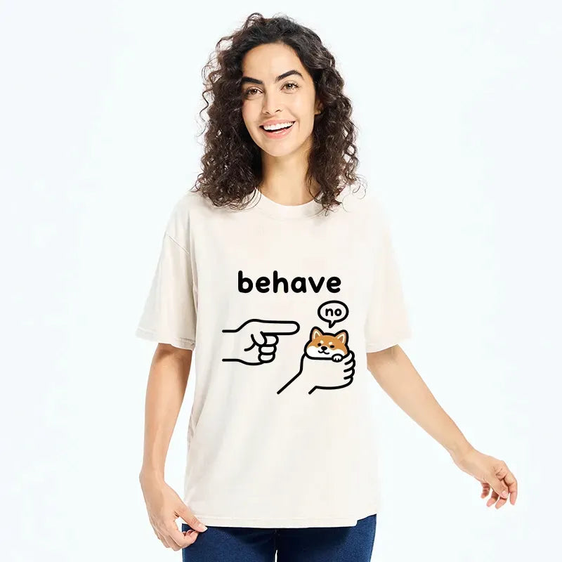 Kyoto-Lion Funny Shiba Refusing To Behave Washed T-Shirt