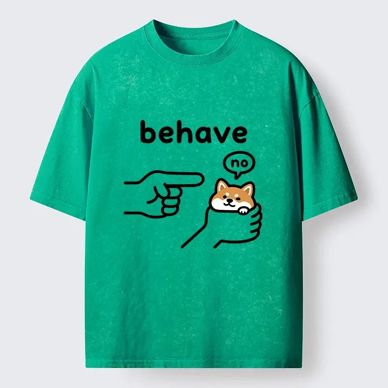 Kyoto-Lion Funny Shiba Refusing To Behave Washed T-Shirt