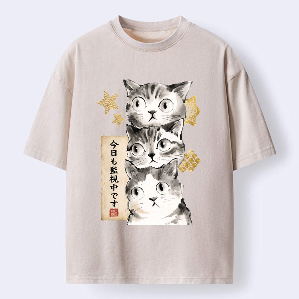 Kyoto-Lion Ink Painting Cat In Your Care Washed T-Shirt