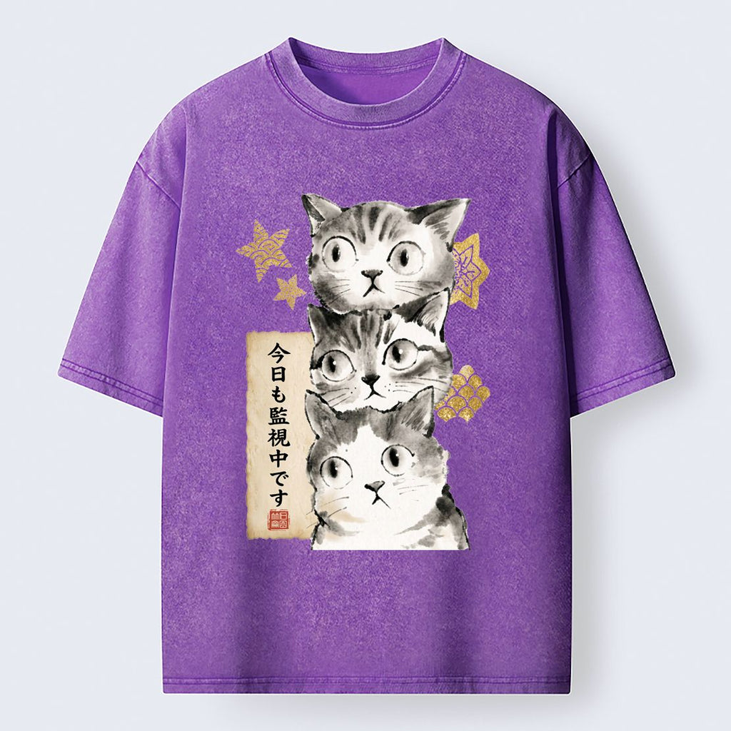 Vintage washed cat tee for summer vacation
