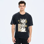 Kyoto-Lion Ink Painting Cat In Your Care Washed T-Shirt