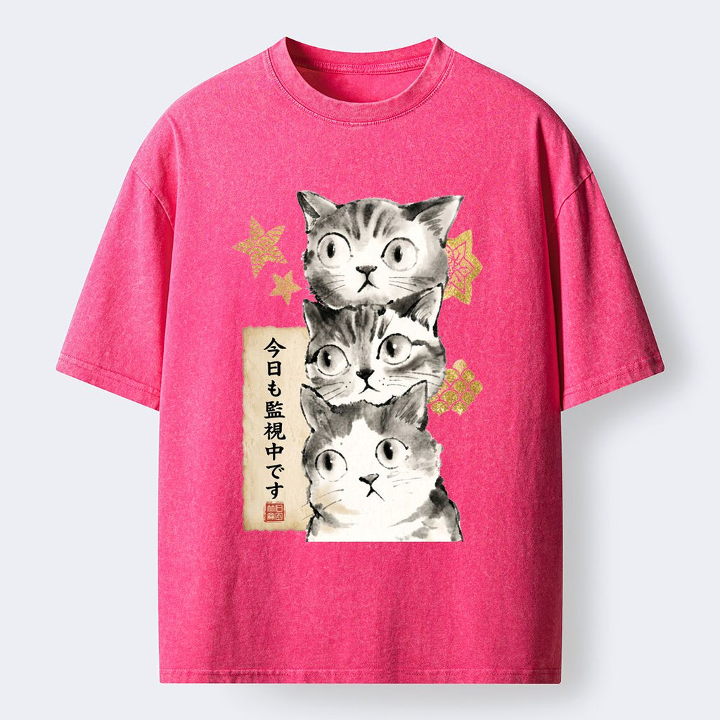 Japanese ink painting cat t-shirt for daily wear