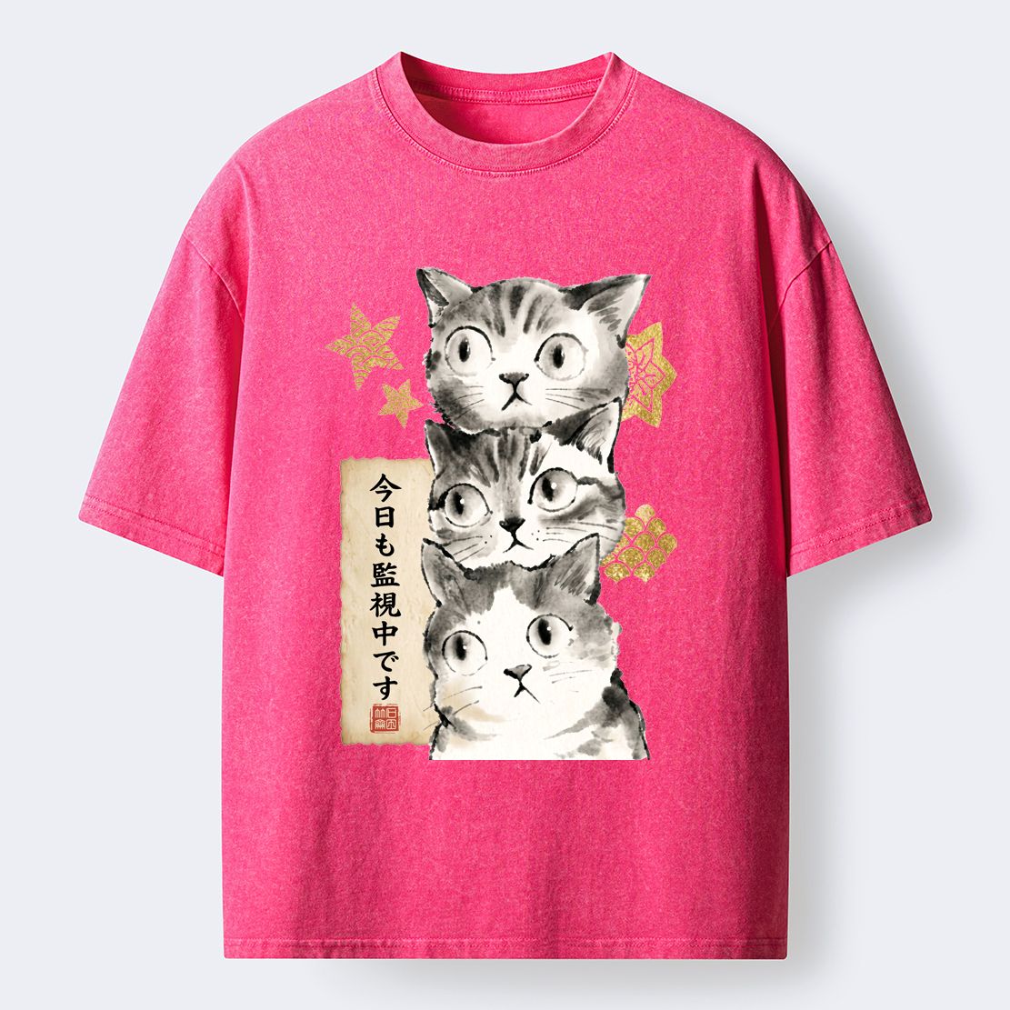 Japanese ink painting cat t-shirt for daily wear