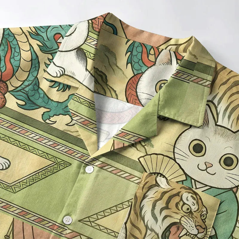 Kyoto-Lion Cats In Traditional Attire Aloha Hawaiian Shirt