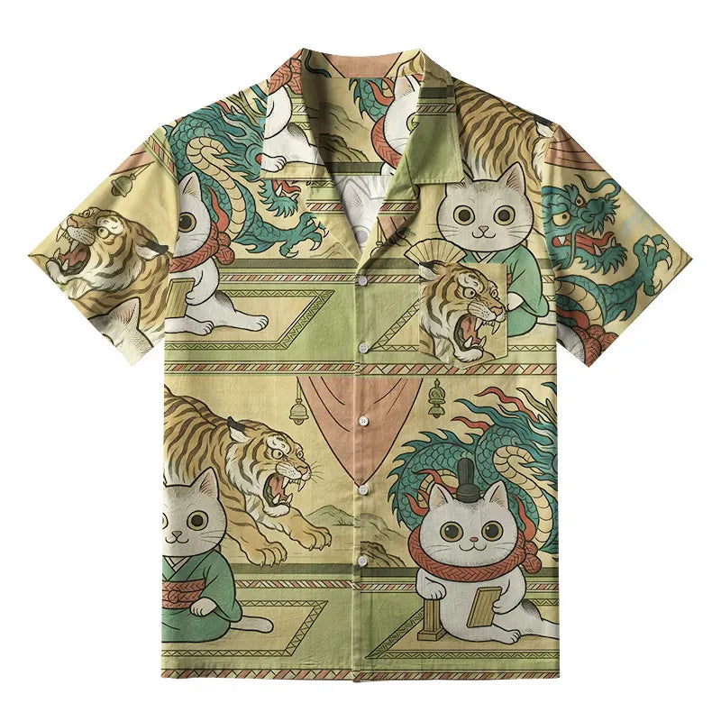 Kyoto Lion Cats Shirt for Beach Vacation